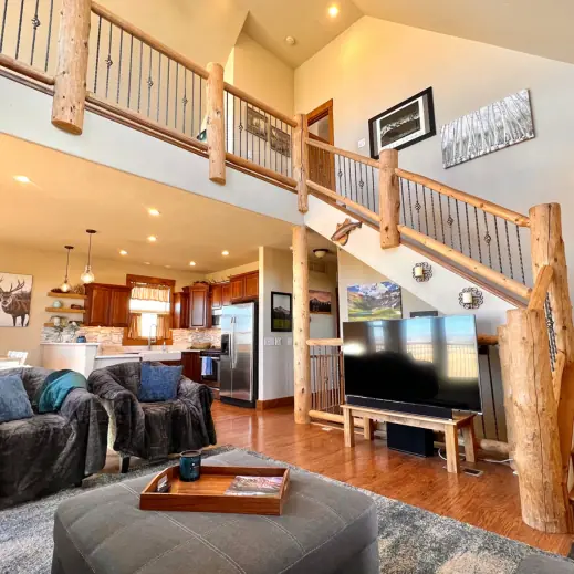 Open living room and kitchen inside Country Cabin